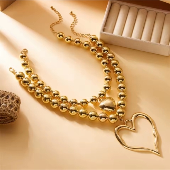 Gold Double Strand Heart Necklace - Picture 3 of 8